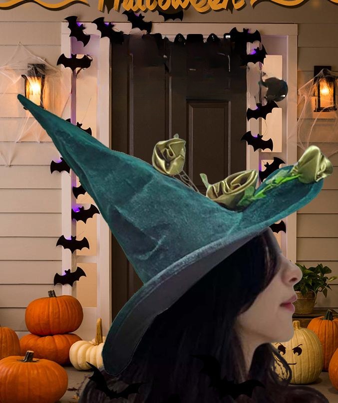 Rose Ivy Velvet Witch Hat - Green - 4