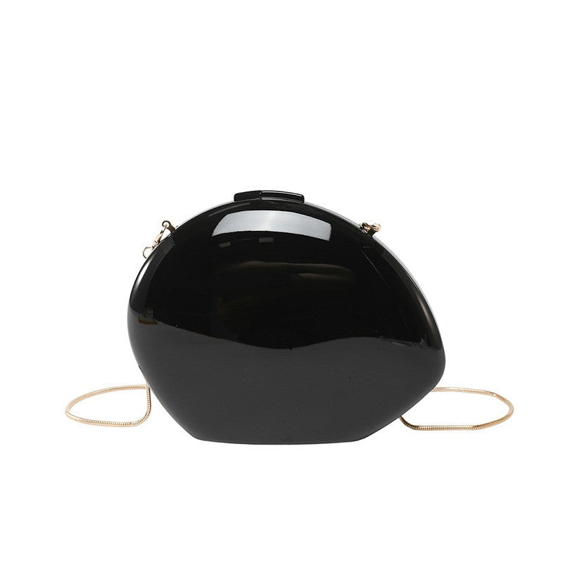 Oval Acrylic Box Clutch with Chain Strap - Black Lined