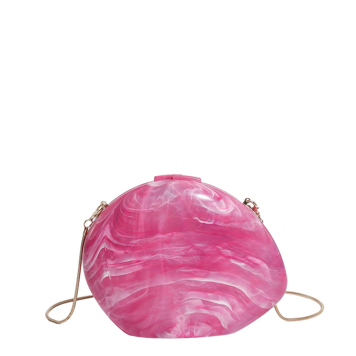 Oval Acrylic Box Clutch with Chain Strap - Pink Marble