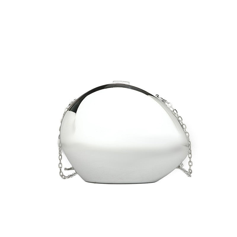 Oval Acrylic Box Clutch with Chain Strap - Silver Lined