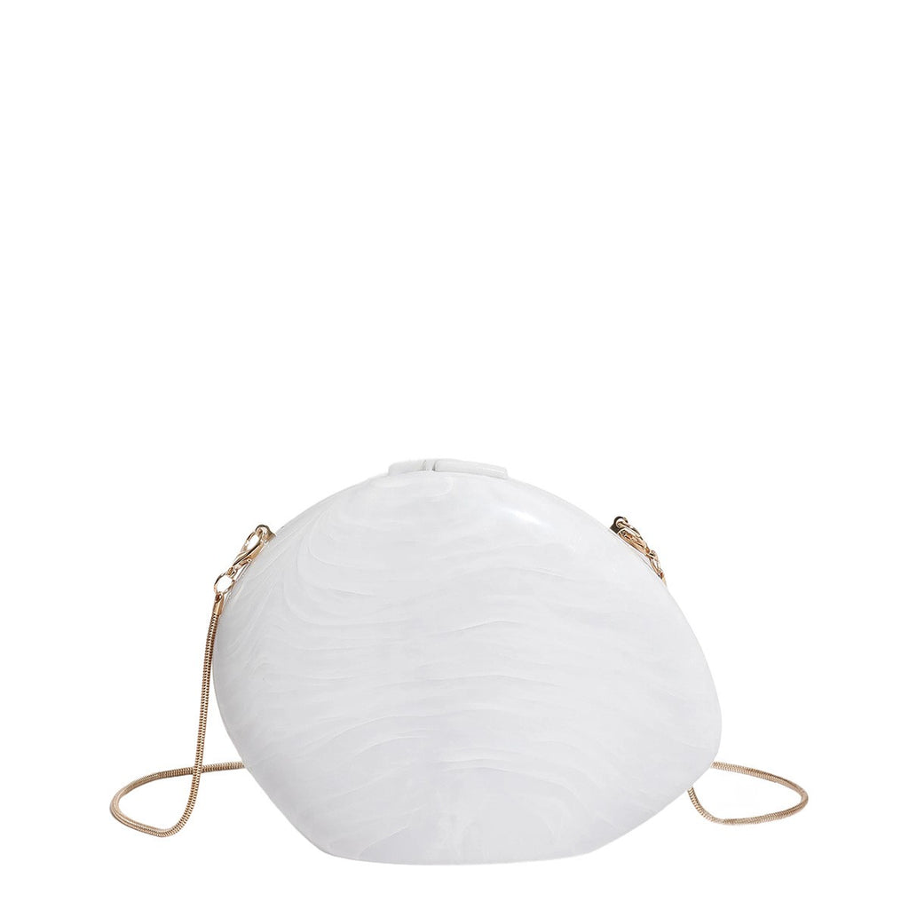 Oval Acrylic Box Clutch with Chain Strap - White Marble