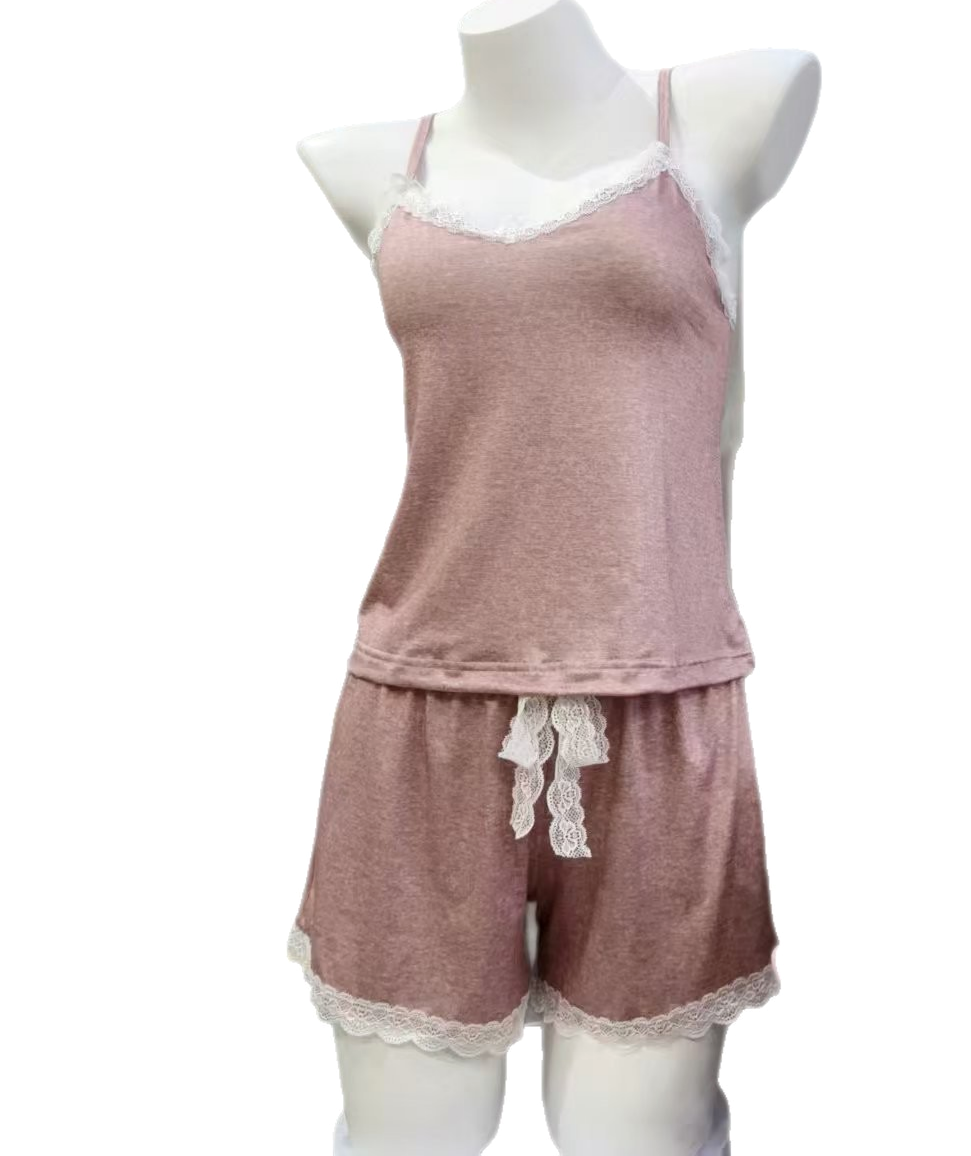 Lace Trimmed Cami and Shorts Sleep Set - Pink