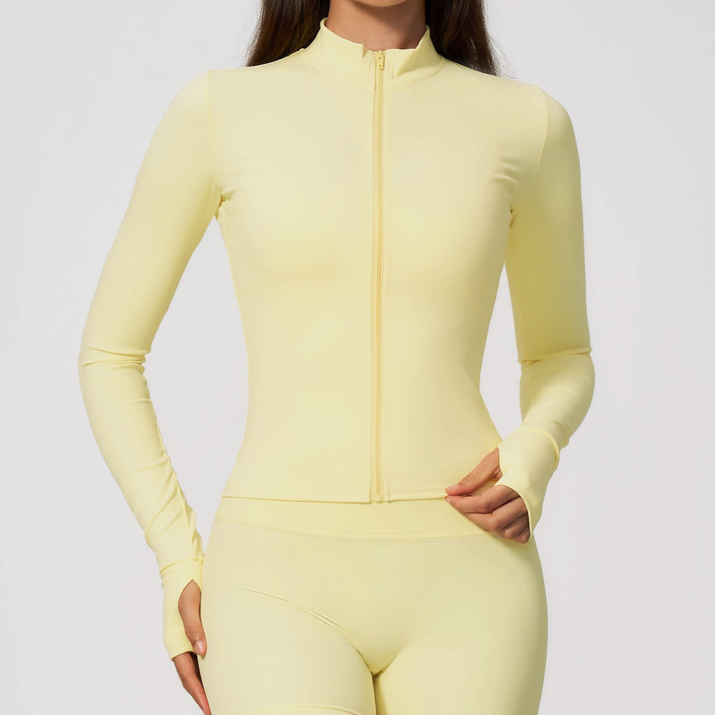Buttery Soft Slim Full Zip Thumbhole Workout Jacket - Butter Yellow