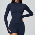 Buttery Soft Slim Full Zip Thumbhole Workout Jacket - Navy
