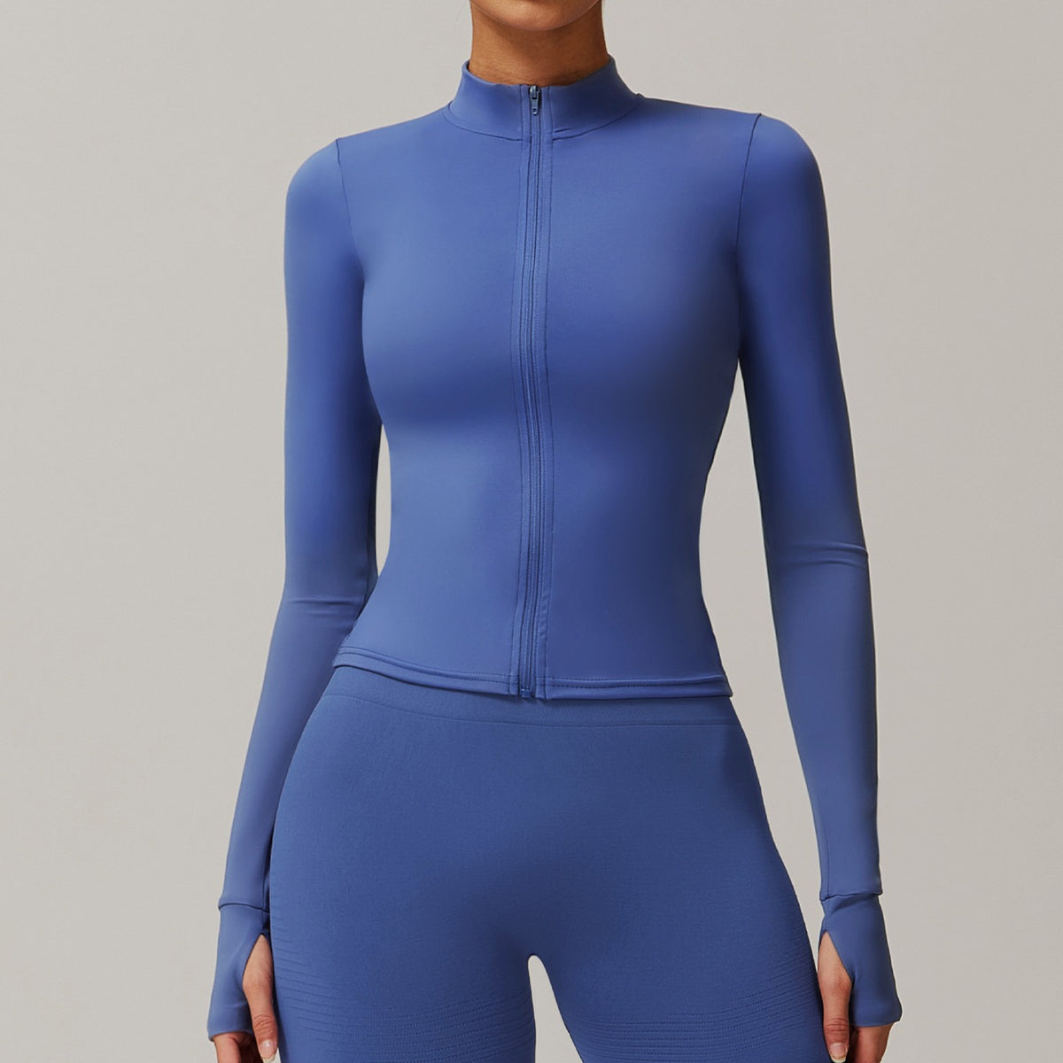 Buttery Soft Slim Full Zip Thumbhole Workout Jacket - Royal Blue