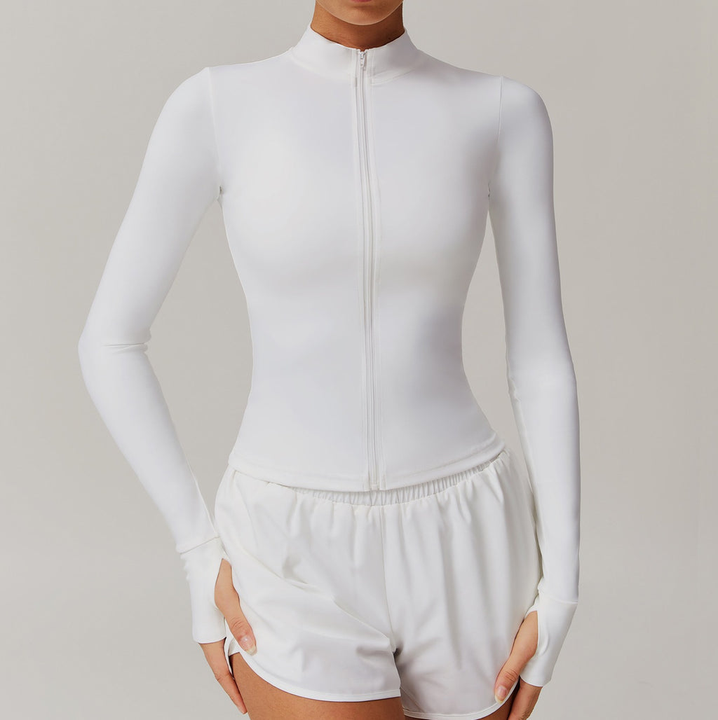 Buttery Soft Slim Full Zip Thumbhole Workout Jacket - White