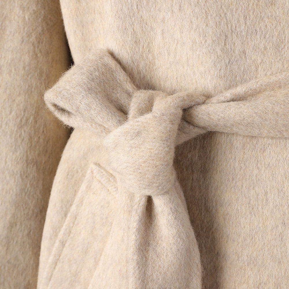 Belted Wool Stand Collar Longline Wrap Coat