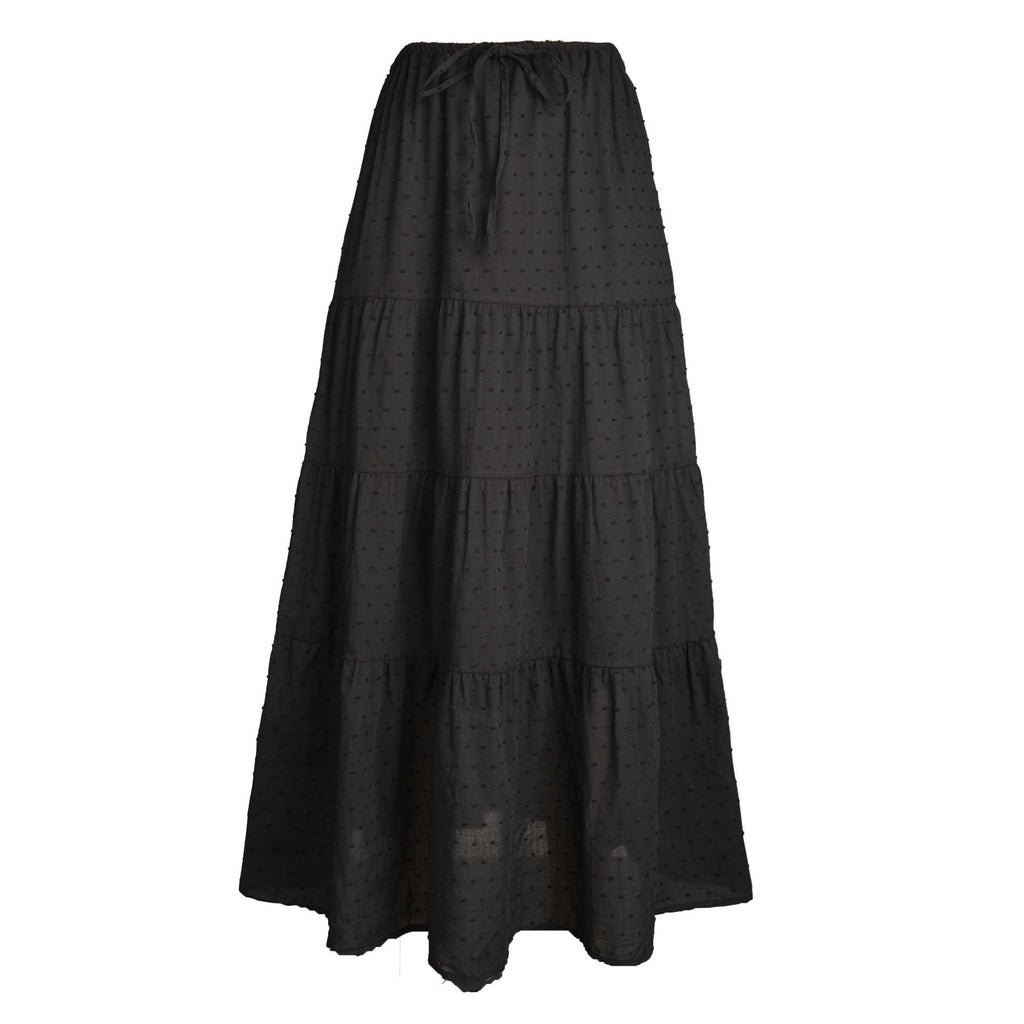 Textured Tiered Drawstring Maxi Skirt - Black