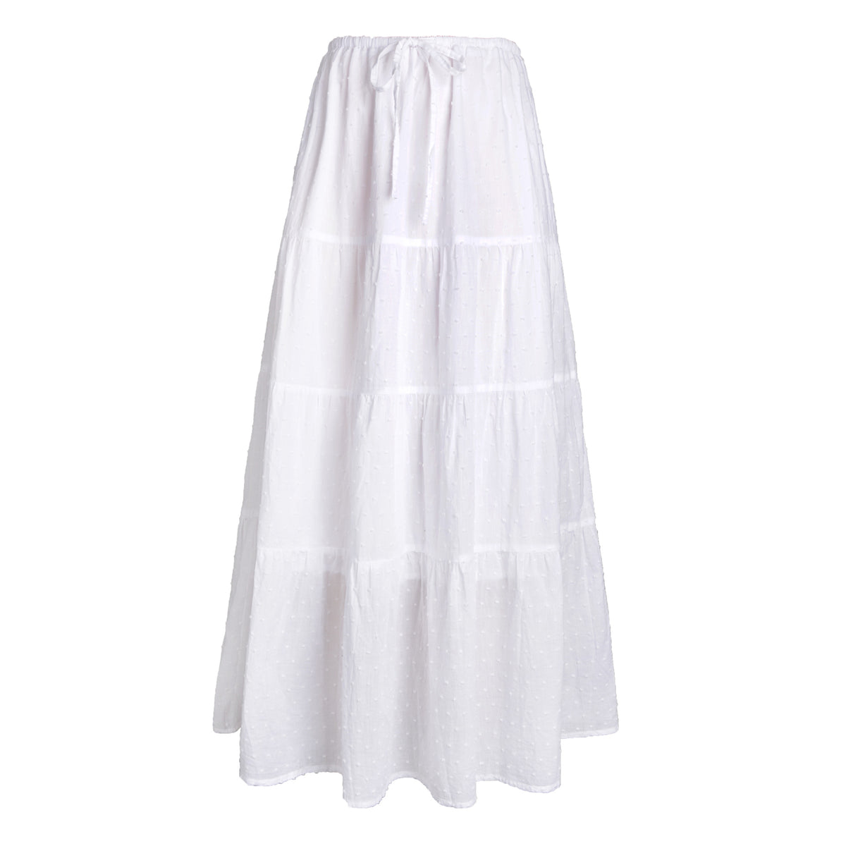 Textured Tiered Drawstring Maxi Skirt - White