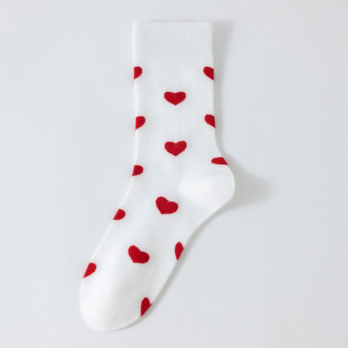 Allover Heart Print Cotton Crew Socks - White