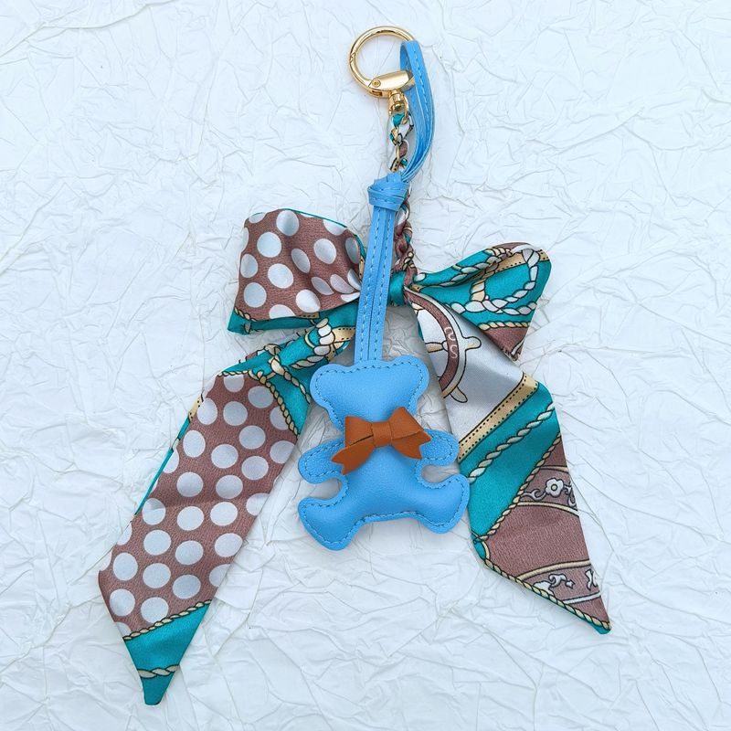 Bear Charm Twilly Scarf Tassel Keychain - Blue