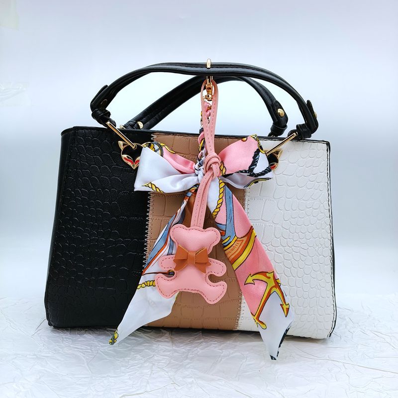Bear Charm Twilly Scarf Tassel Keychain - Pink - 1