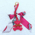 Bear Charm Twilly Scarf Tassel Keychain - RoseRed