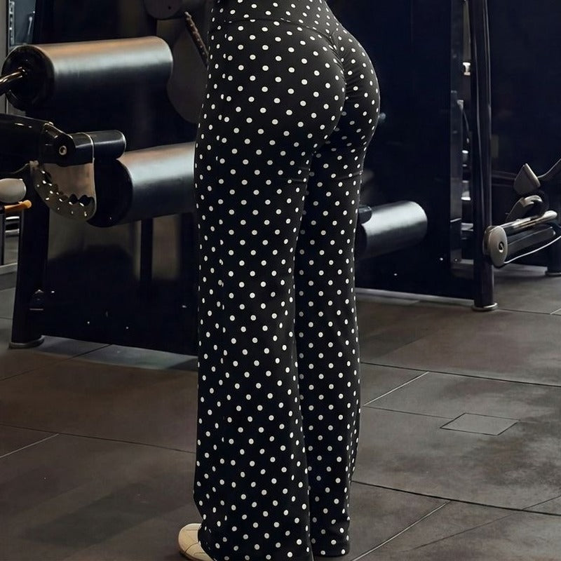 Butt Lifting High Waist Wide Leg Workout Pants - Black Dot