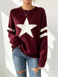 Oversized Star Motif Varsity Stripe Sweater - Red