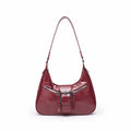 Distressed Faux Leather Crescent Shoulder Bag - Wine-Red