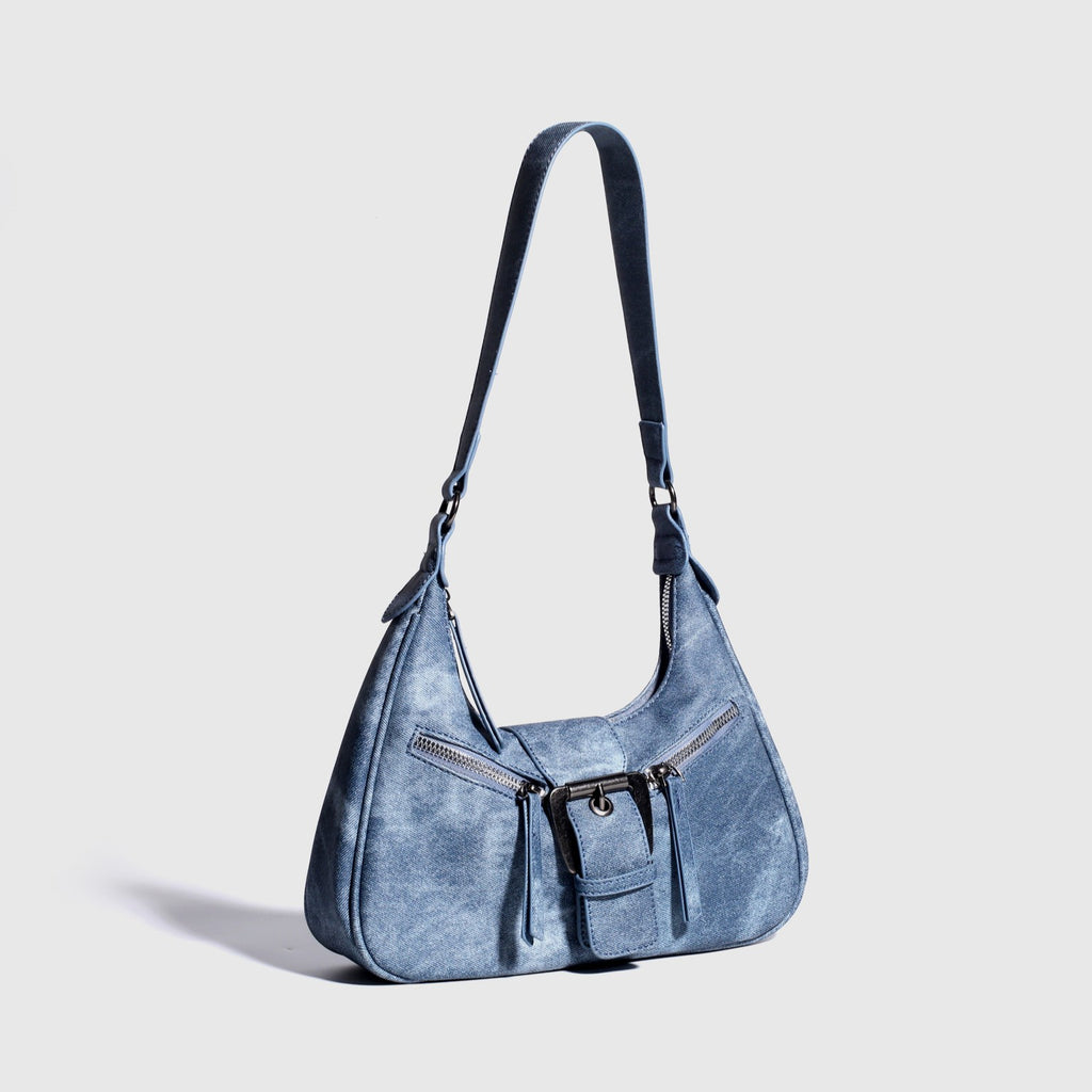 Distressed Faux Leather Crescent Shoulder Bag