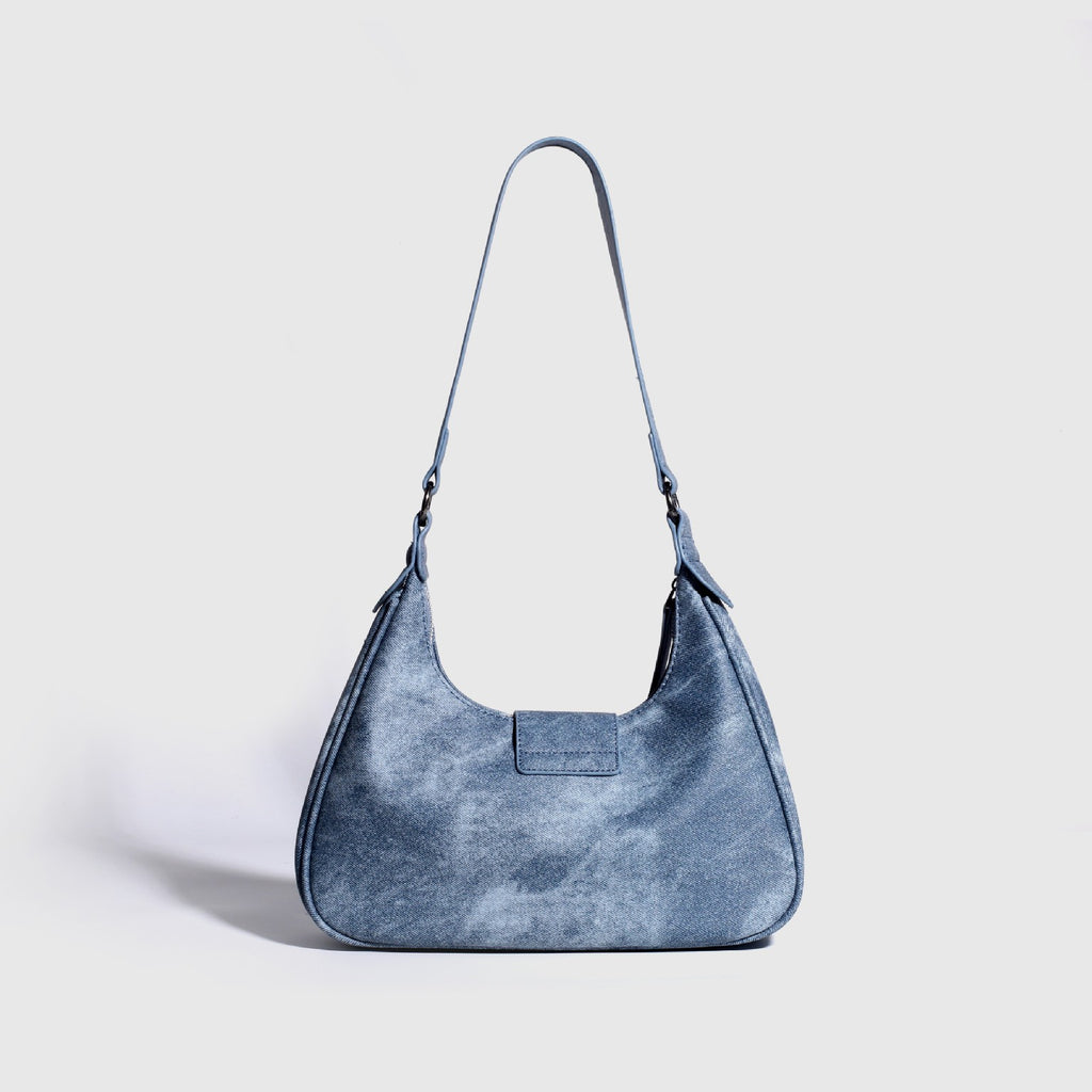 Distressed Faux Leather Crescent Shoulder Bag - view 1