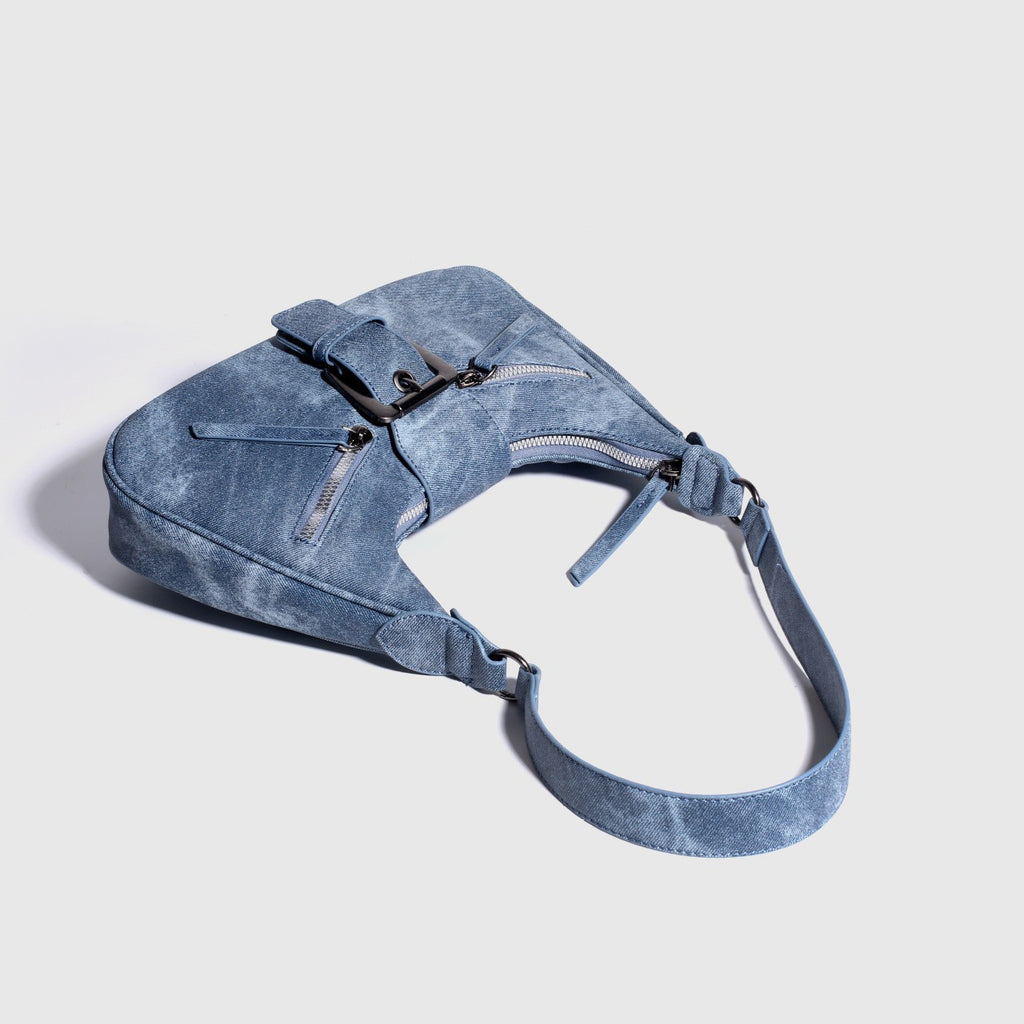 Distressed Faux Leather Crescent Shoulder Bag - view 3