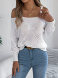 Off Shoulder Strappy Textured Knit Sweater - White