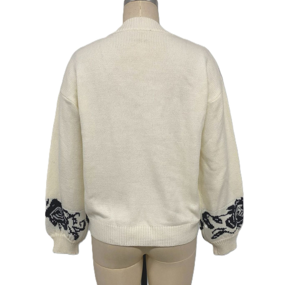 Floral Yoke Pullover Sweater With Balloon Sleeves - Apricot - 2