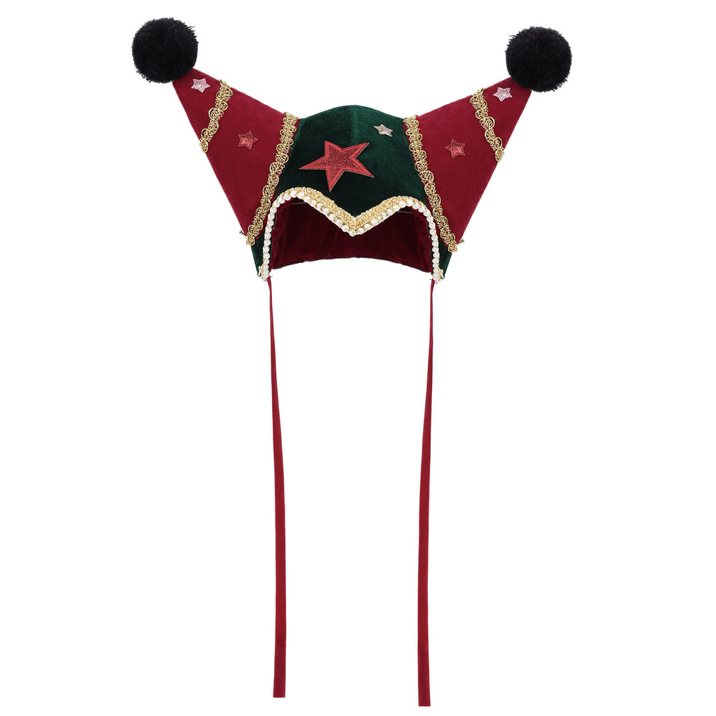 Velvet Jester Beanie with Star Appliques and Pom Poms - Green - 2