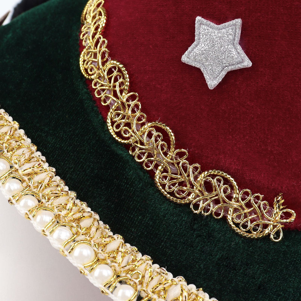 Velvet Jester Beanie with Star Appliques and Pom Poms - Green - 5
