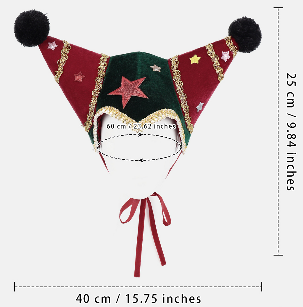Velvet Jester Beanie with Star Appliques and Pom Poms - Green - 6