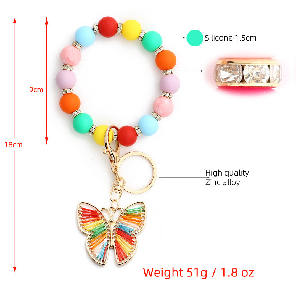 Butterfly Charm Beaded Wristlet Keychain - Color