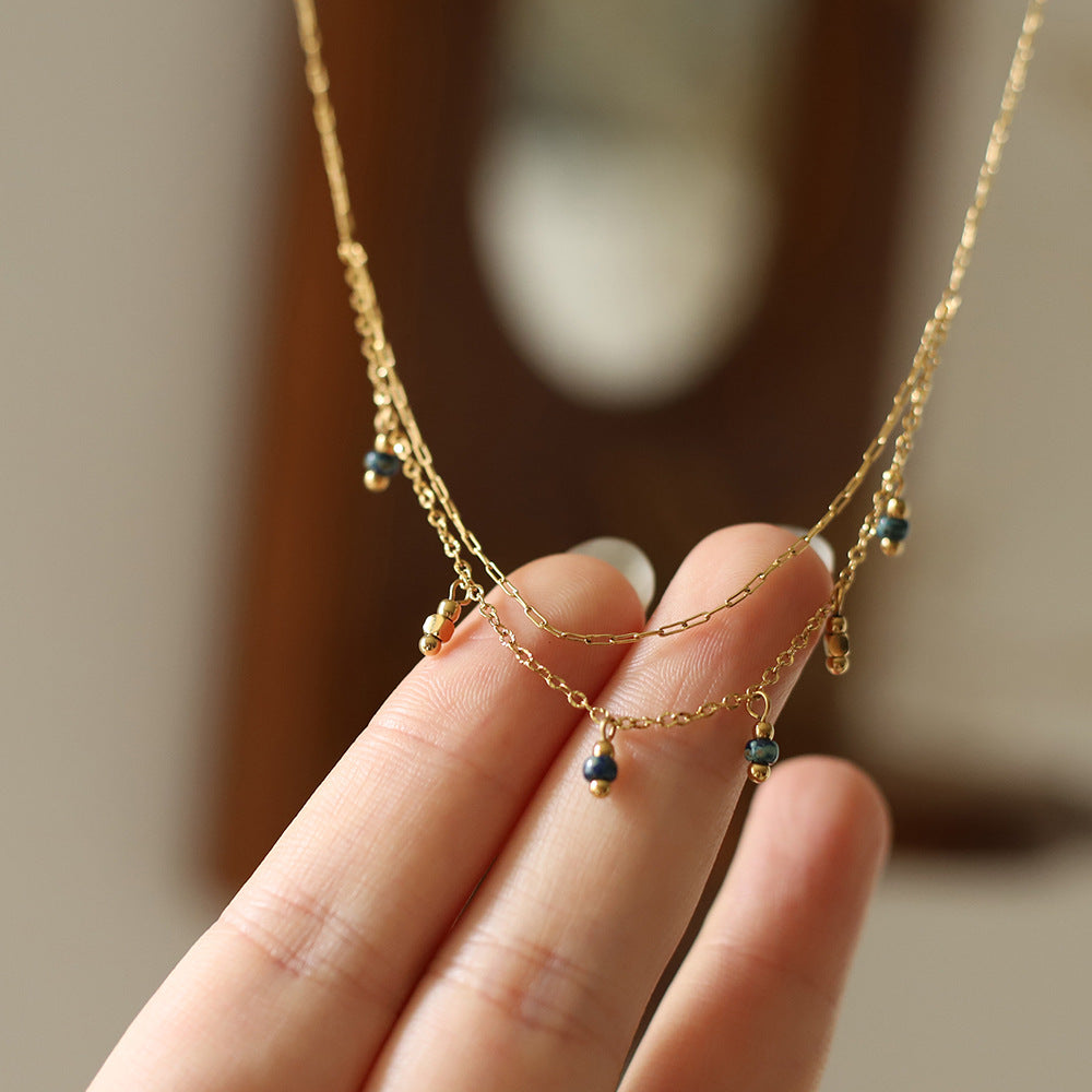 Layered Chain Necklace With Bead Charms - Gold - 3