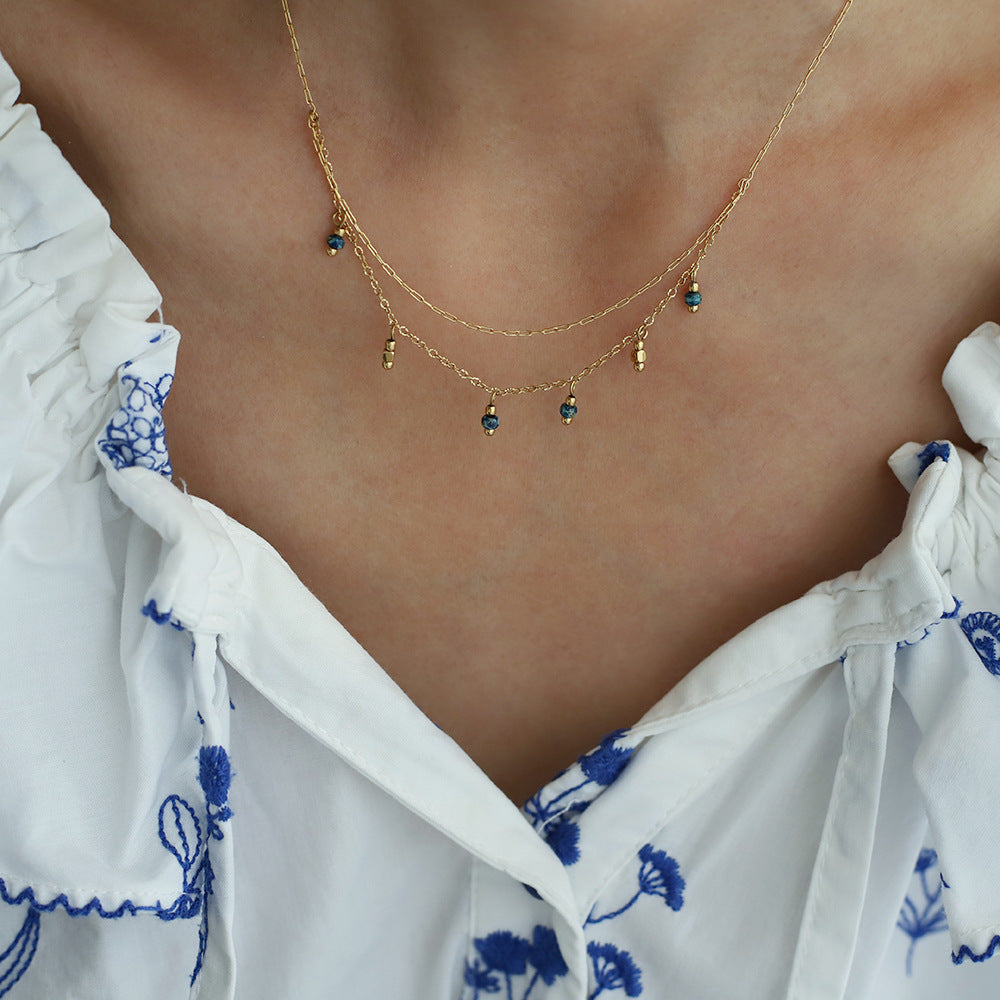 Layered Chain Necklace With Bead Charms - Gold - 4