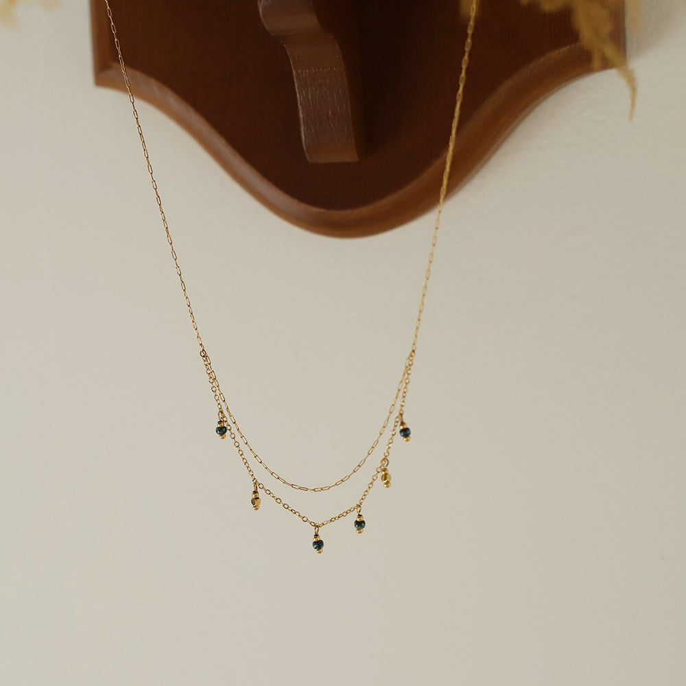 Layered Chain Necklace With Bead Charms - Gold - 7