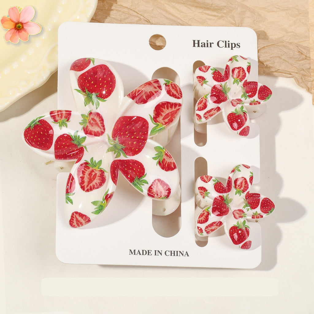 Floral Print Flower Hair Claw Clip Set - Color_01