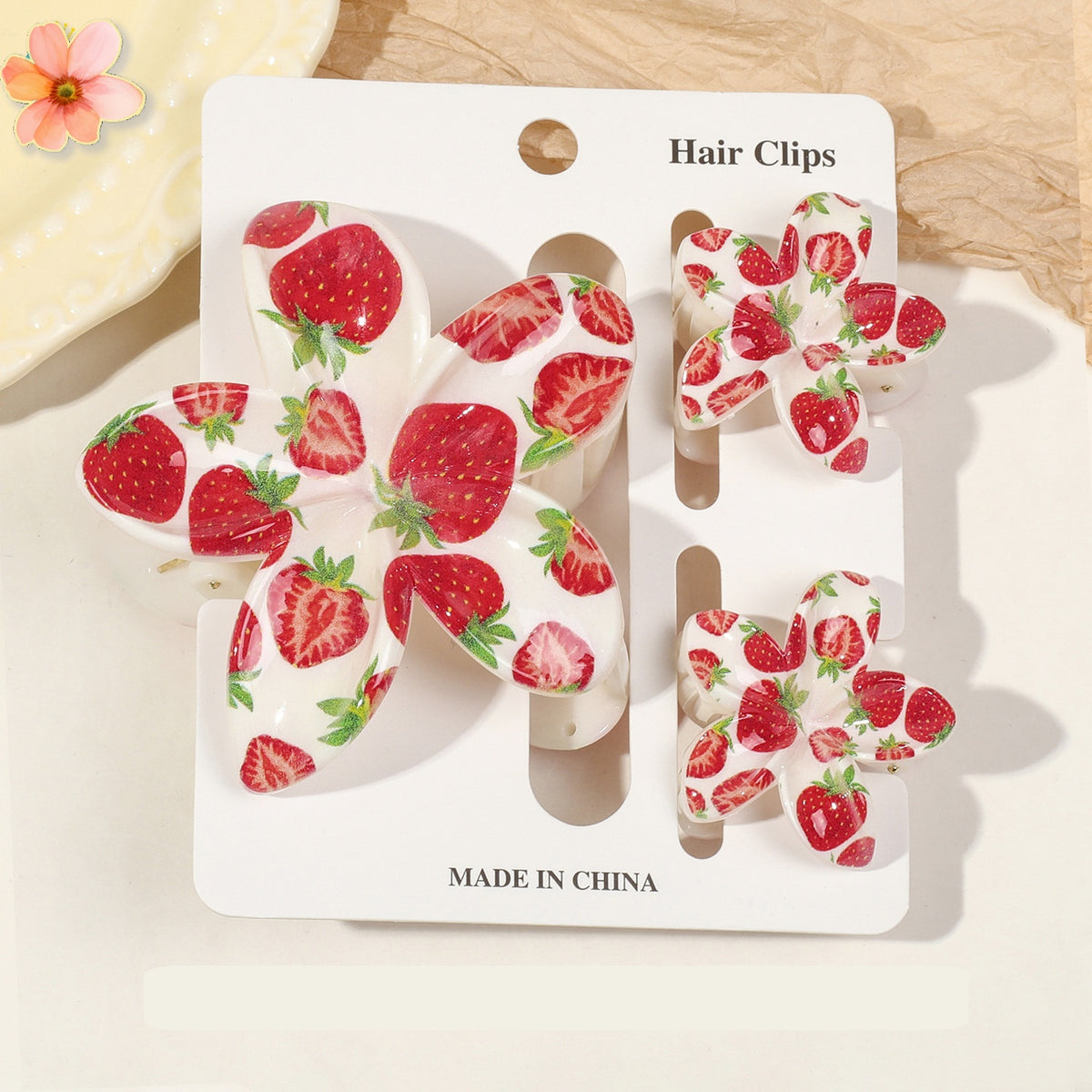 Floral Print Flower Hair Claw Clip Set - Color_01