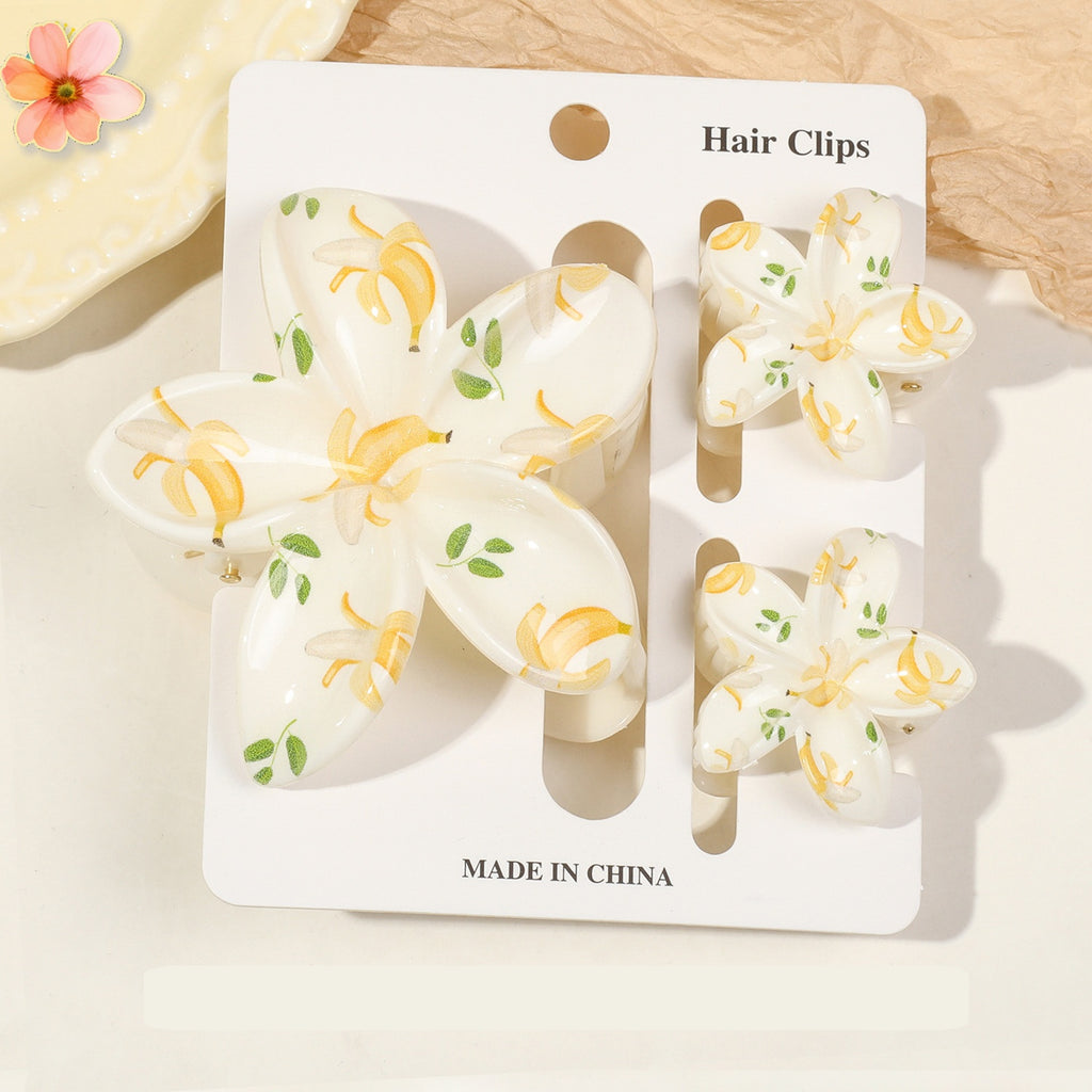 Floral Print Flower Hair Claw Clip Set - Color_02
