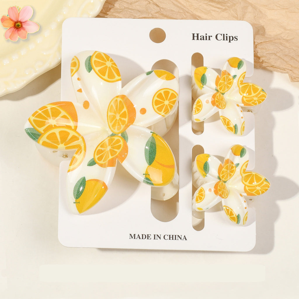 Floral Print Flower Hair Claw Clip Set - Color_03