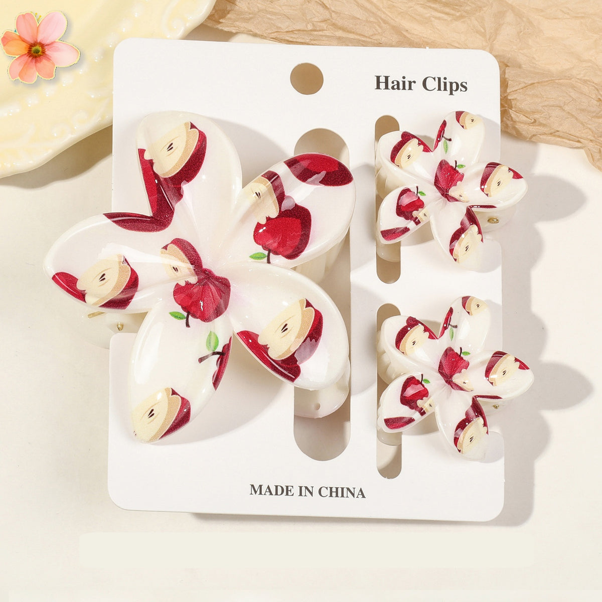 Floral Print Flower Hair Claw Clip Set - Color_04