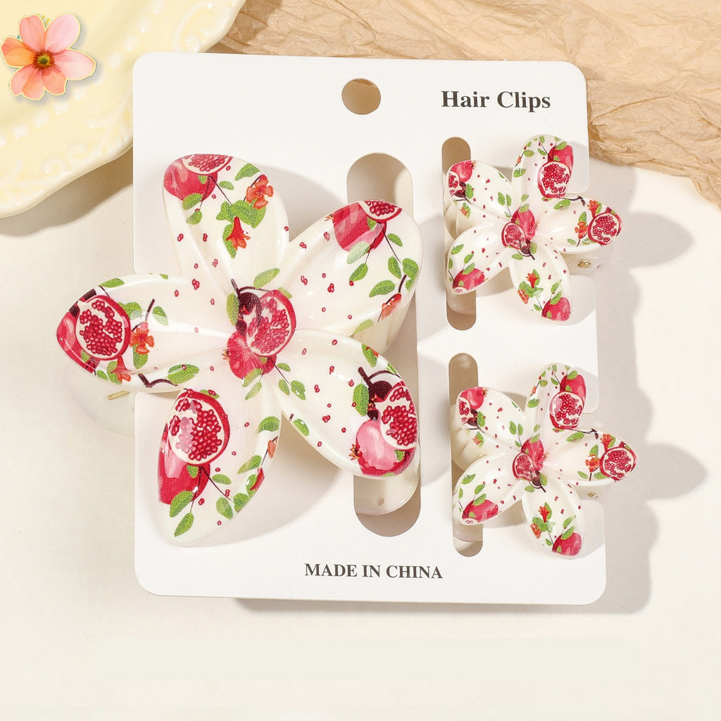 Floral Print Flower Hair Claw Clip Set - Color_05
