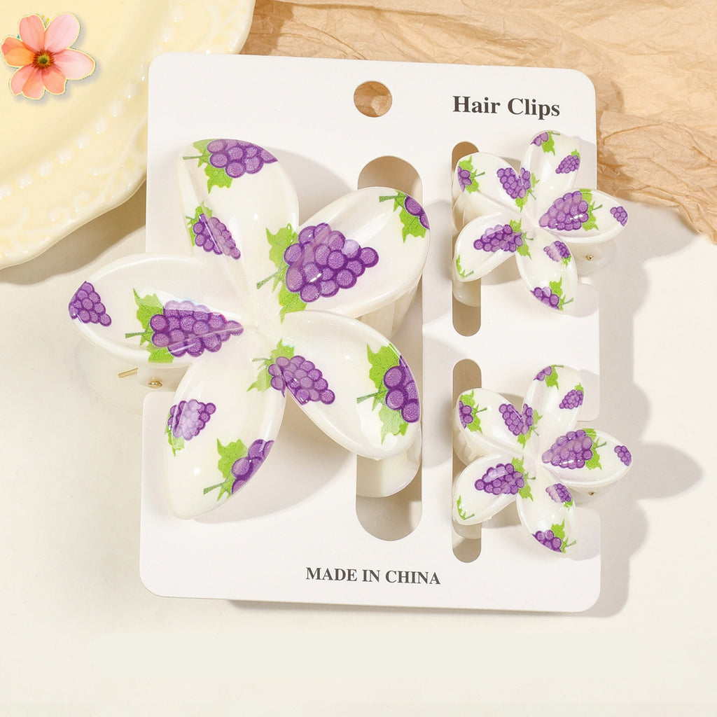 Floral Print Flower Hair Claw Clip Set - Color_06