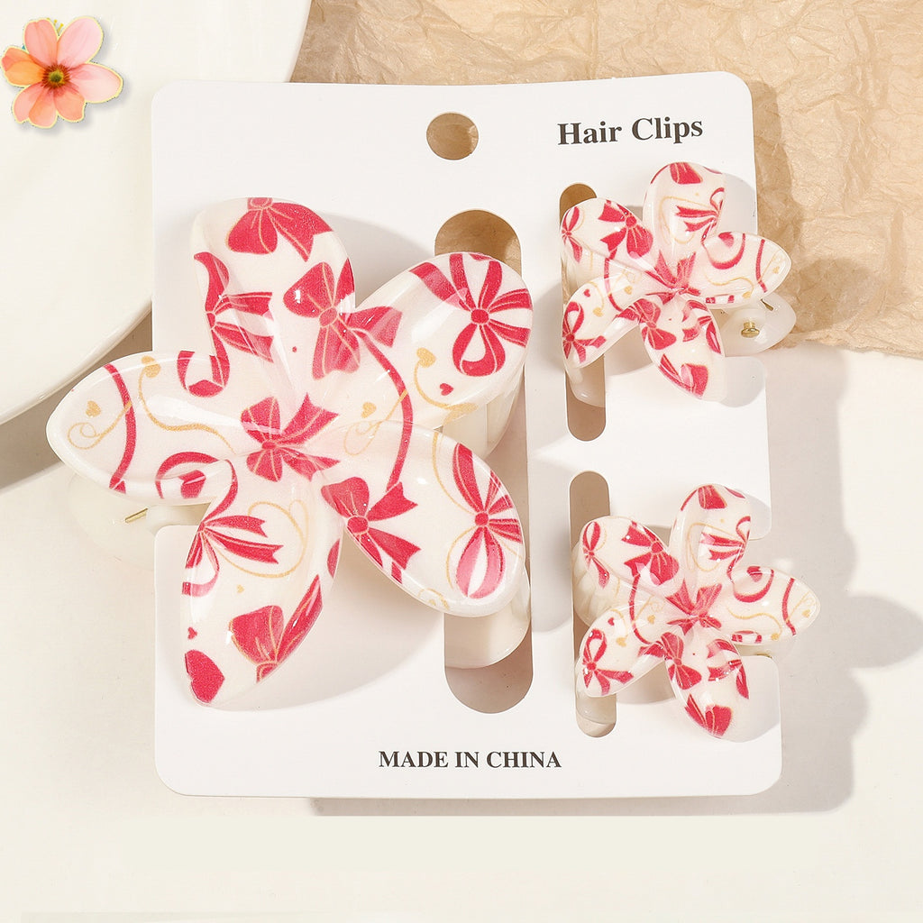 Floral Print Flower Hair Claw Clip Set - Color_07
