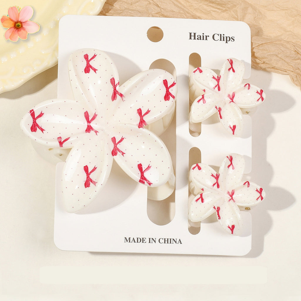Floral Print Flower Hair Claw Clip Set - Color_08