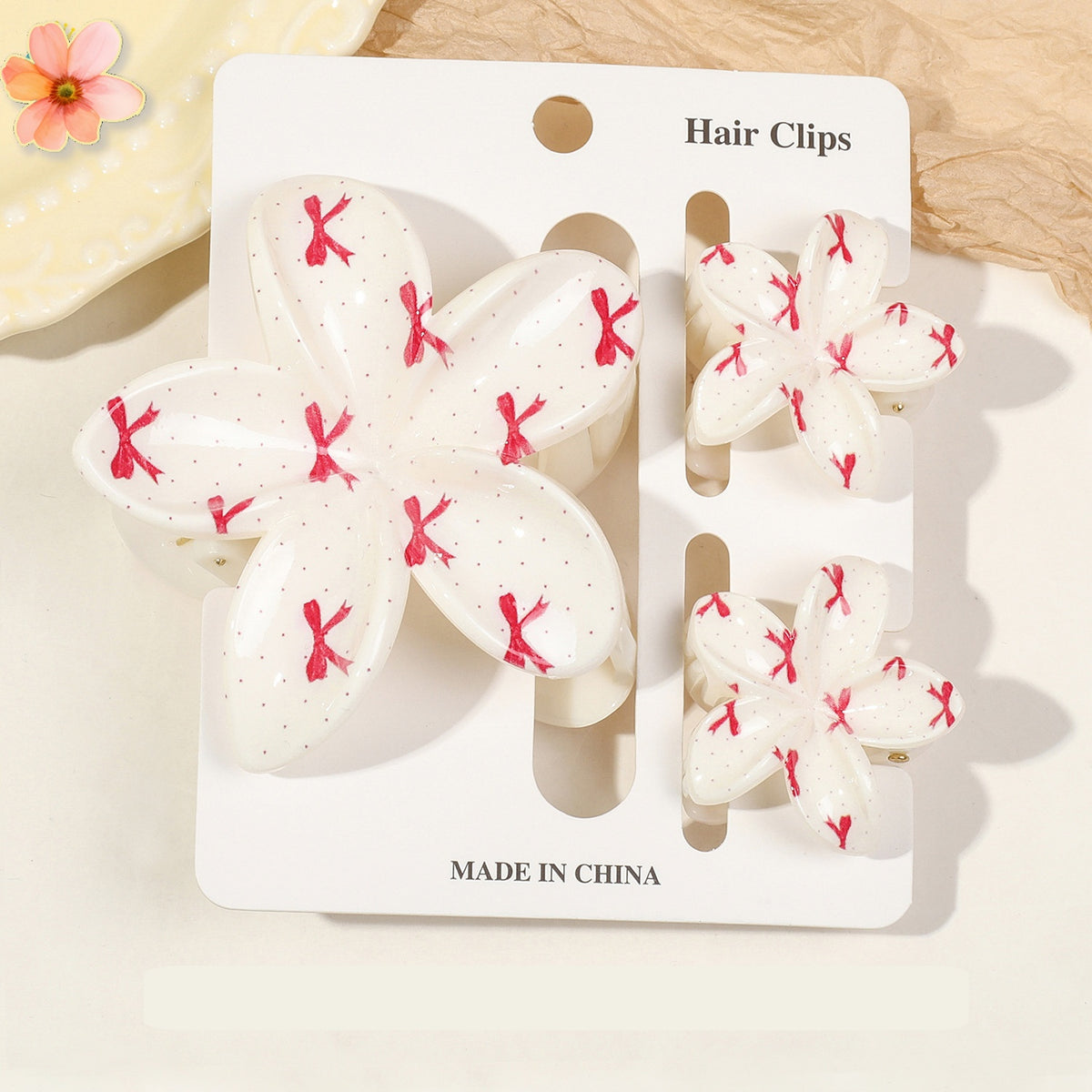 Floral Print Flower Hair Claw Clip Set - Color_08