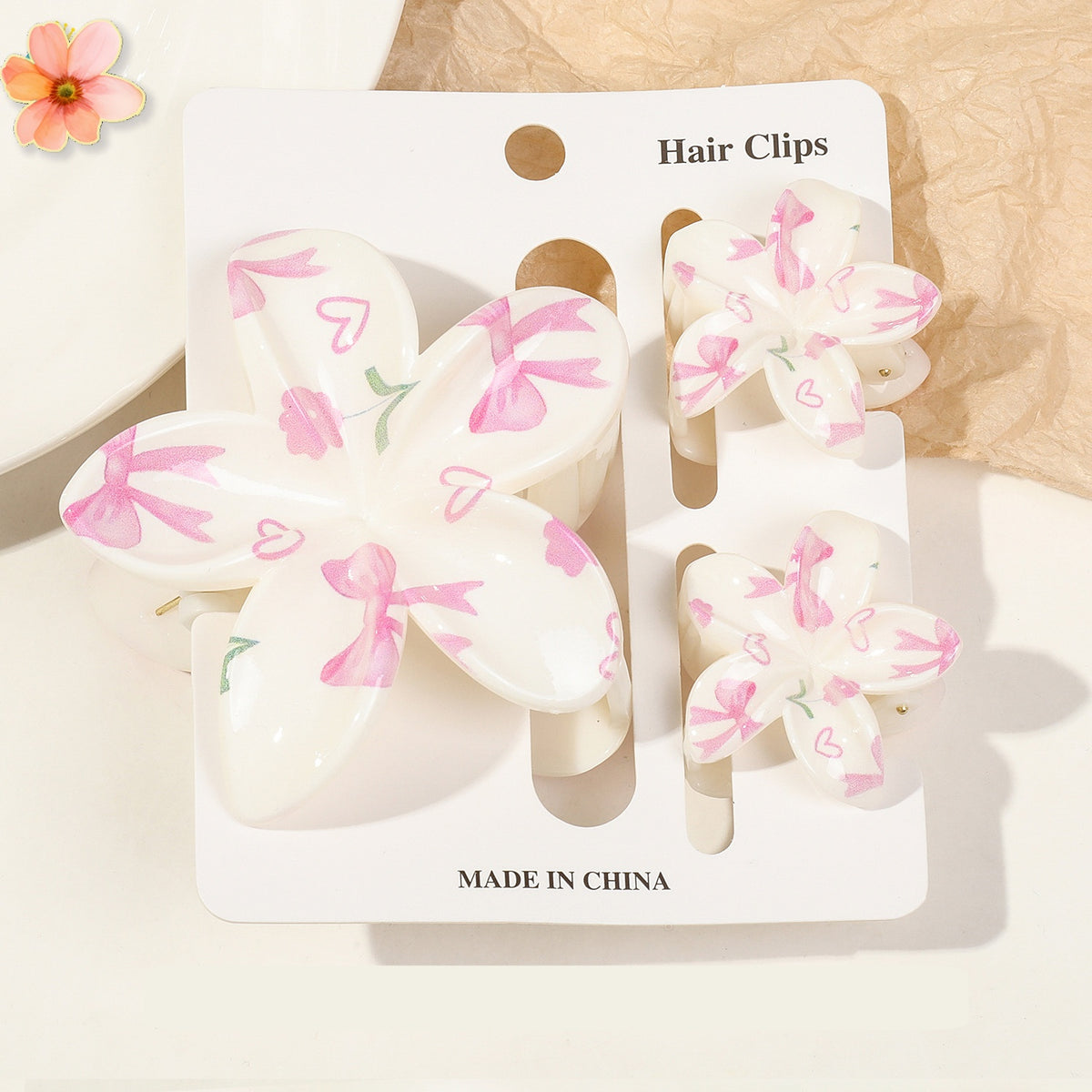 Floral Print Flower Hair Claw Clip Set - Color_09