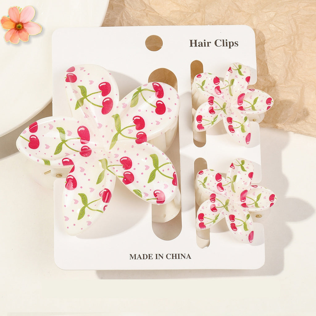 Floral Print Flower Hair Claw Clip Set - Color_10