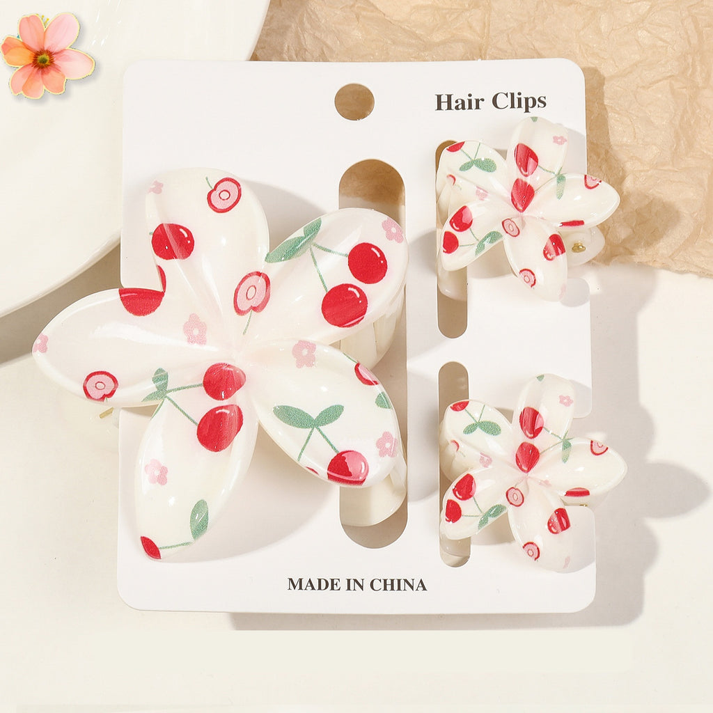 Floral Print Flower Hair Claw Clip Set - Color_11