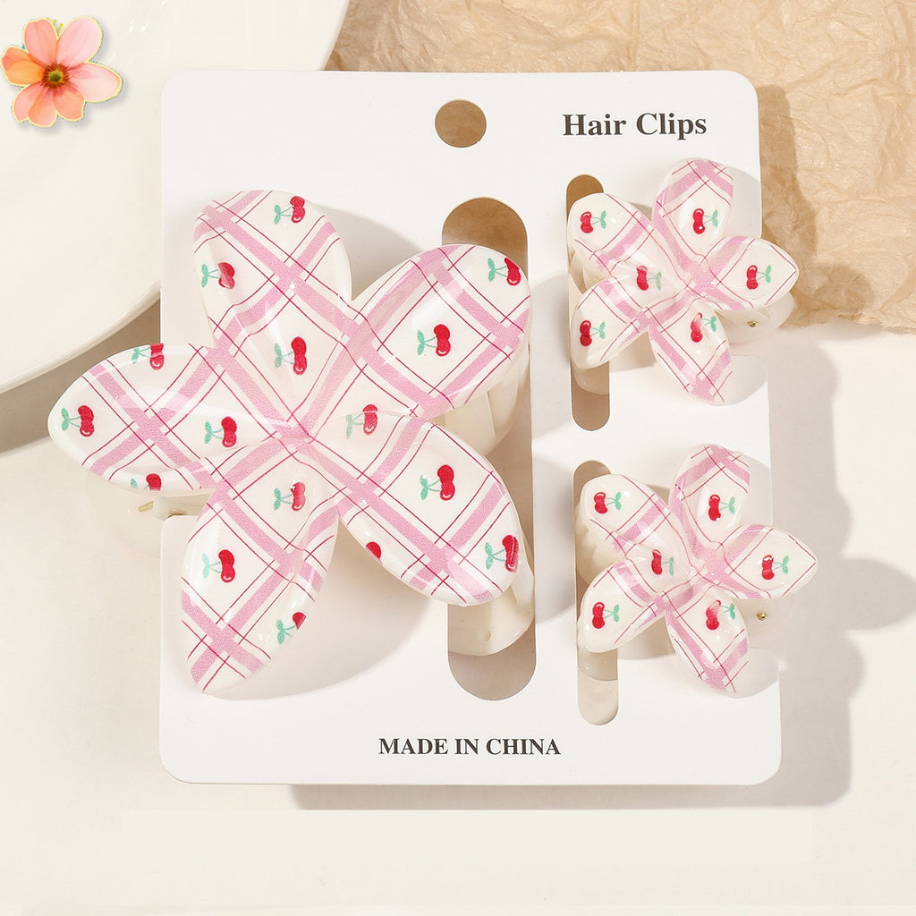 Floral Print Flower Hair Claw Clip Set - Color_12