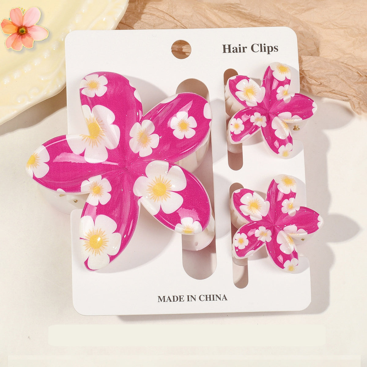 Floral Print Flower Hair Claw Clip Set - Color_13