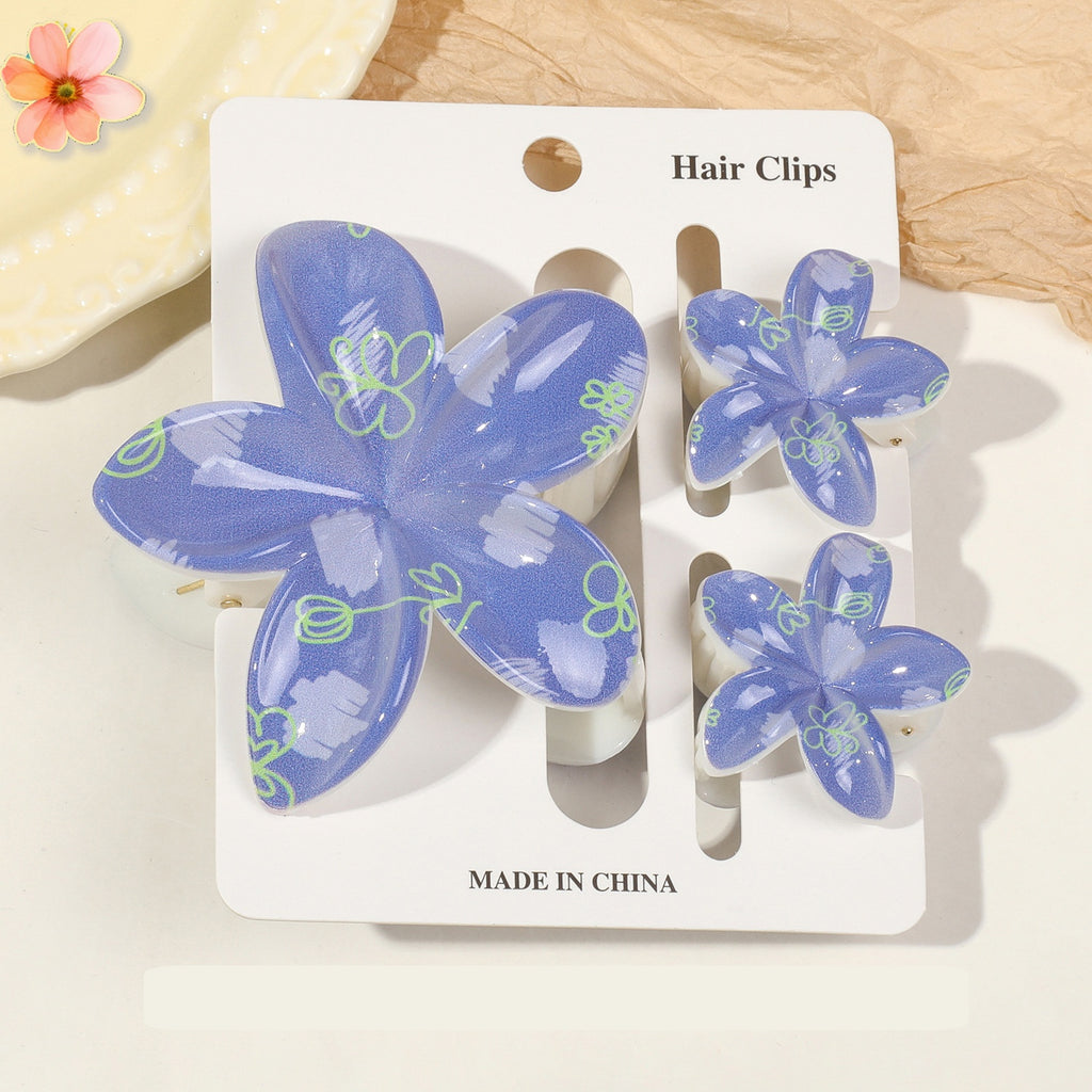 Floral Print Flower Hair Claw Clip Set - Color_14