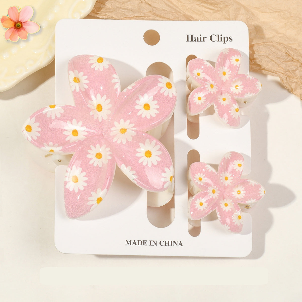 Floral Print Flower Hair Claw Clip Set - Color_15