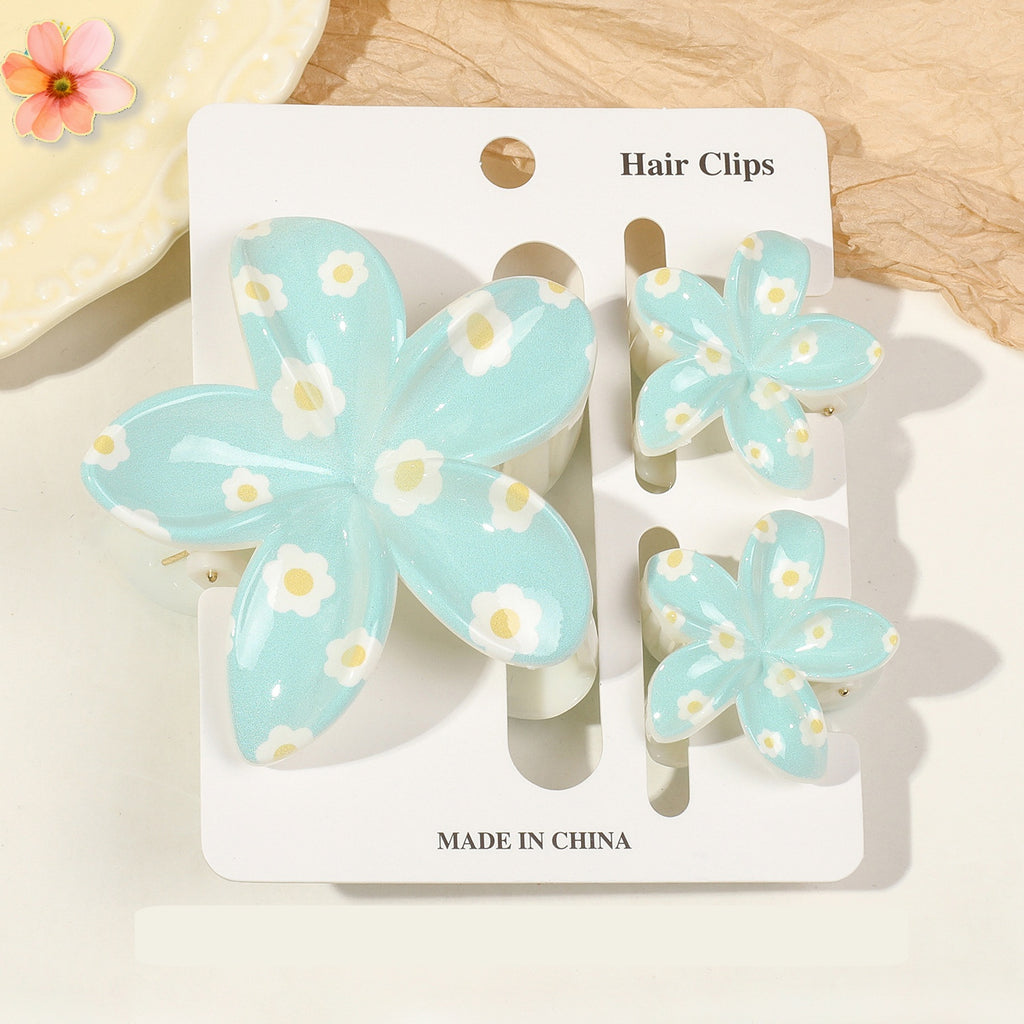 Floral Print Flower Hair Claw Clip Set - Color_16